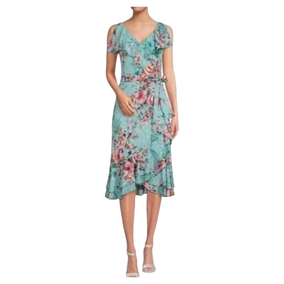 Eliza J Dress floral cascading ruffle trim size 6 - Picture 1 of 8